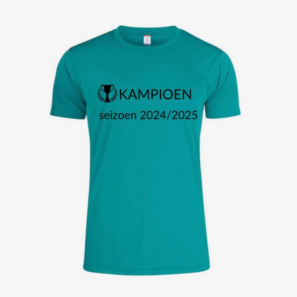 Afbeelding kampioen shirt voorzijde bedrukt kleur shirt zeeblauw