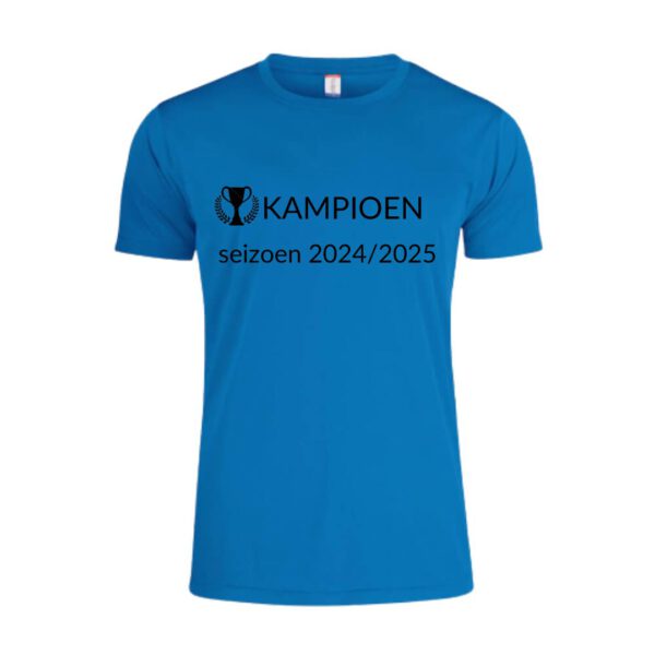 Afbeelding kampioen shirt voorzijde bedrukt kleur shirt blauw