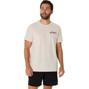 Afbeelding Asics chest logo korte mouw sportshirt heren creme/rood